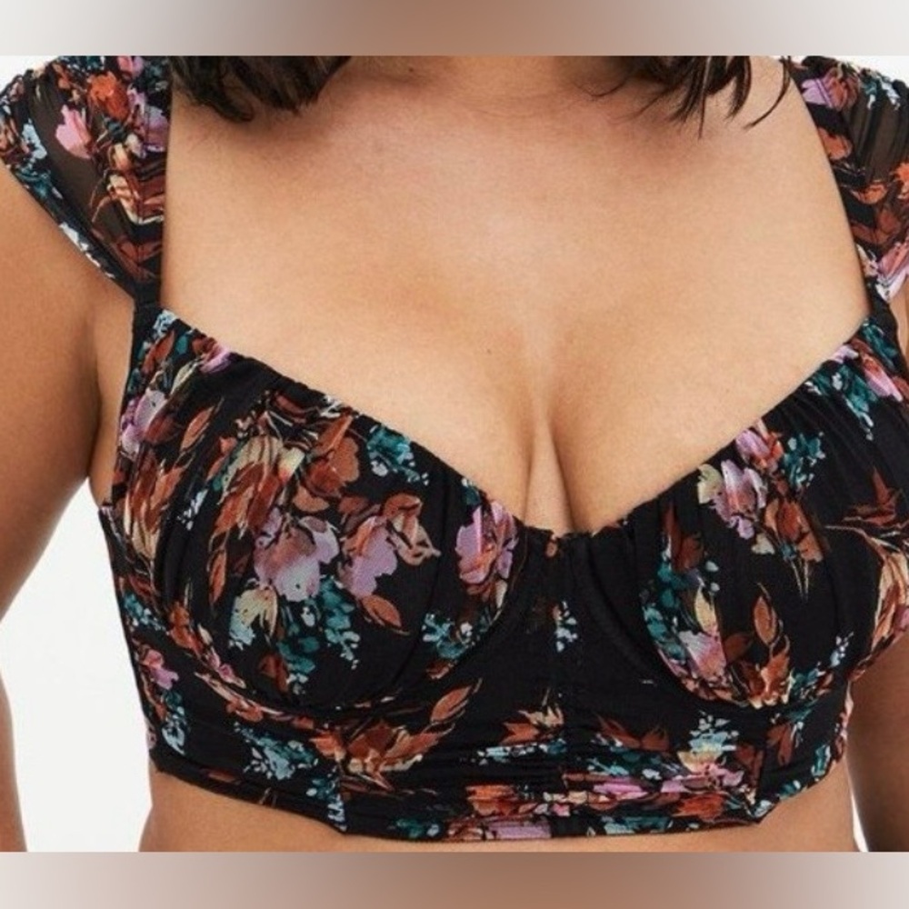 Torrid Curve Dark Floral Mesh Corset Top Bralette New with Tags